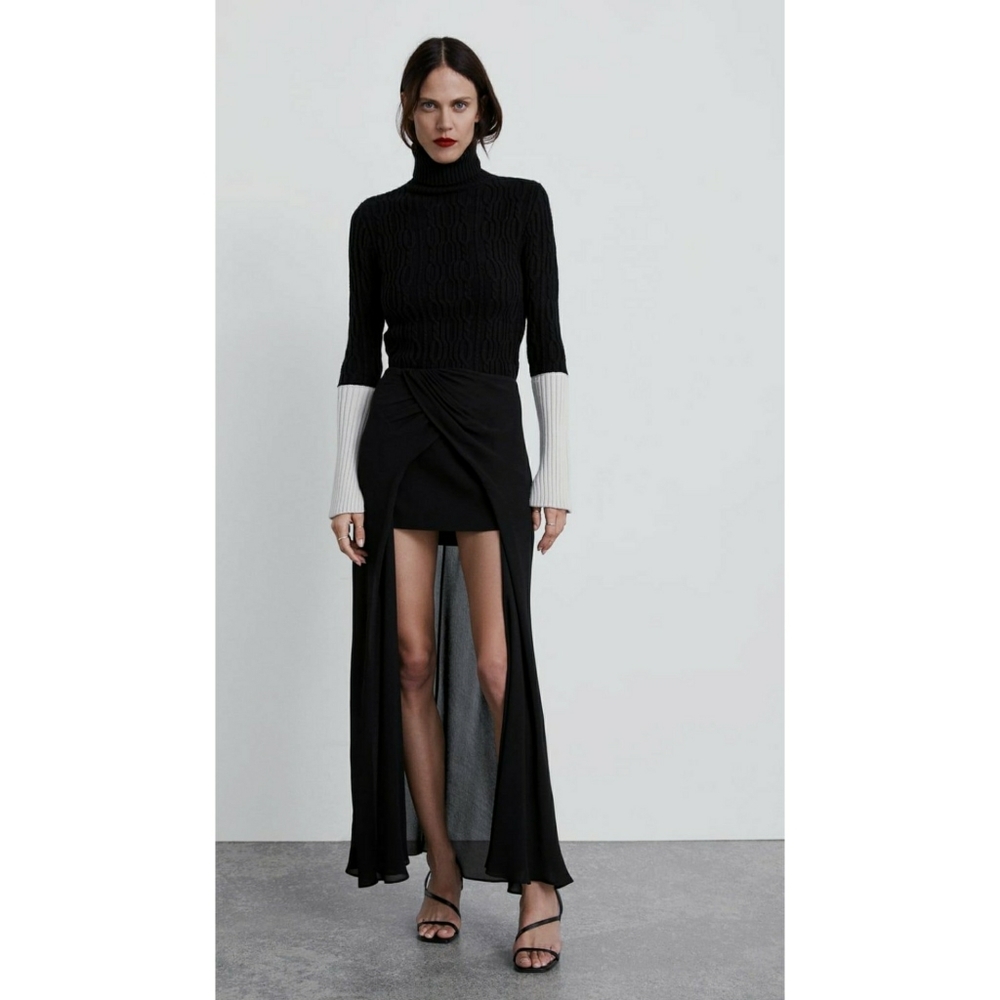 ZARA // cable knit color block turtleneck sweater - Picture 9 of 14